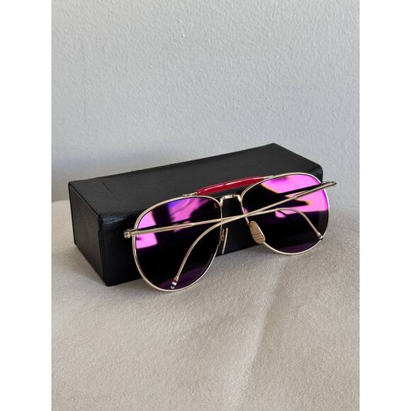 Thom Browne Titanium Aviator Pilot Frame Mirrored Gold Sunglasses - Picture 4 of 12